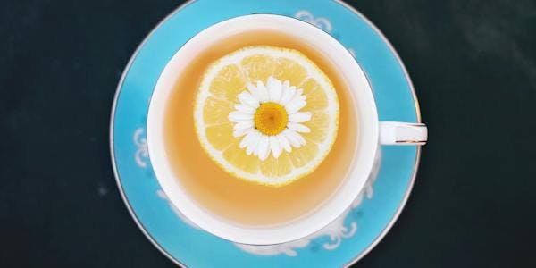 limón y flor en una taza